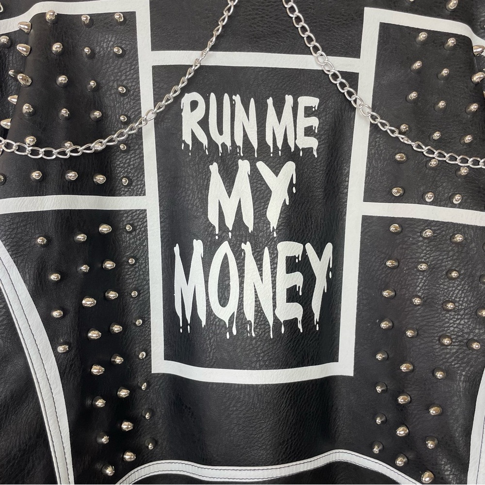 Azalea Wang Studded Black and White Graffiti Faux Leather Moto Jacket (1x) - Picture 13 of 16